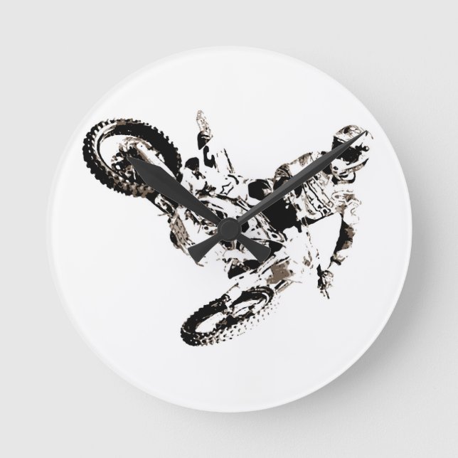 Pop Art Motocross Motorcyle Sport Rund Klocka (Framsida)