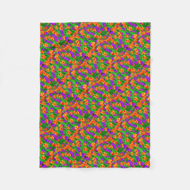 Pop Art Neon Tulips Fleecefilt (Framsidan)