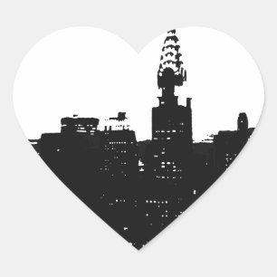 Pop Art New York Silhouette Hjärtformat Klistermärke