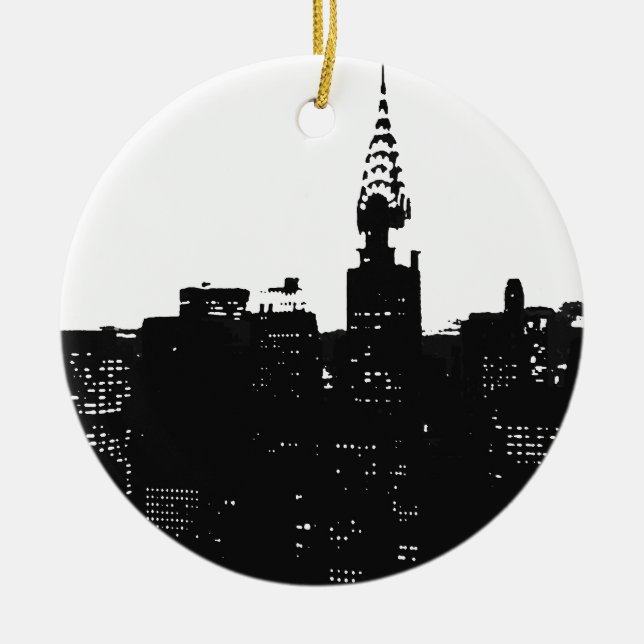 Pop Art New York Silhouette Julgransprydnad Keramik (Framsidan)