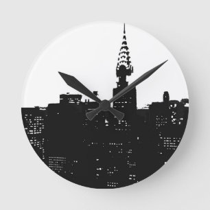 Pop Art New York Silhouette Rund Klocka