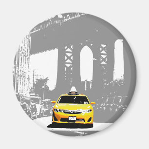 Pop Art Ny Gult Taxi Nyc Brooklyn Bridge Magnet