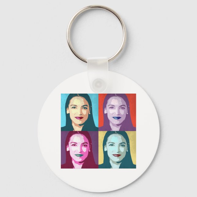Pop Art Ocasio-Cortez Nyckelring (Framsida)