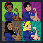 Pop art of multicultural Rosie the Riveters wearin Poster<br><div class="desc">Pop art poster of multicultural Rosie the Riveters wearing a safety pin Poster Anime Cartoon Comic Fiction Manga</div>