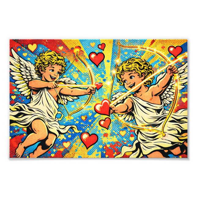 POP ART of two playful cupids Fototryck (Framsidan)