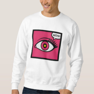 Pop Art Ögon Fyll i Rosa Låda Wow Text Lång Ärmad Tröja