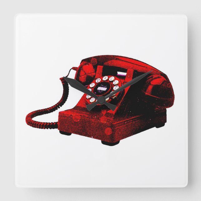 Pop Art Old Desk Telefonbox Square Wallklocka Fyrkantig Klocka (Framsida)
