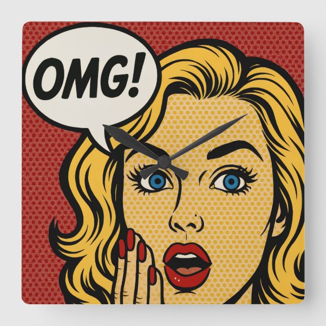 Pop art OMG Wall Clock Fyrkantig Klocka (Framsida)