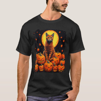 Pop Art Orange Ginger Cat Jack o lantern Halloween T Shirt