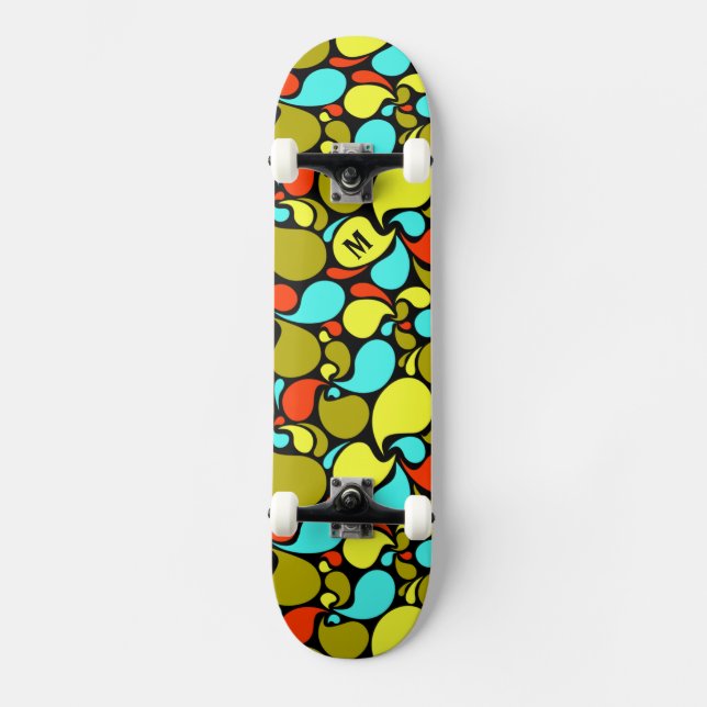 Pop Art Paisley Monogram Mini Skateboard Bräda 18,5 Cm (Framsida)