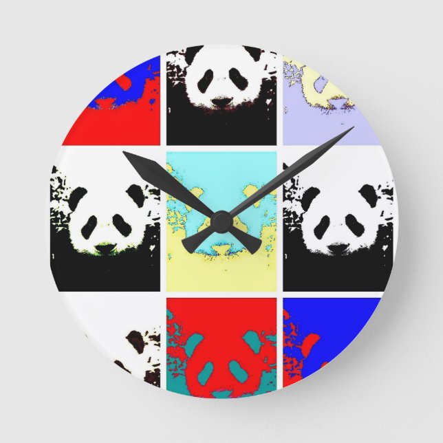 Pop Art Panda Rund Klocka (Framsida)
