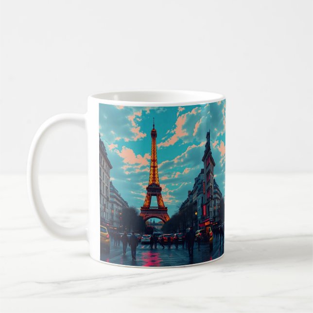 Pop Art Paris - Vibrant Retro Cityscape Kaffemugg (Vänster)