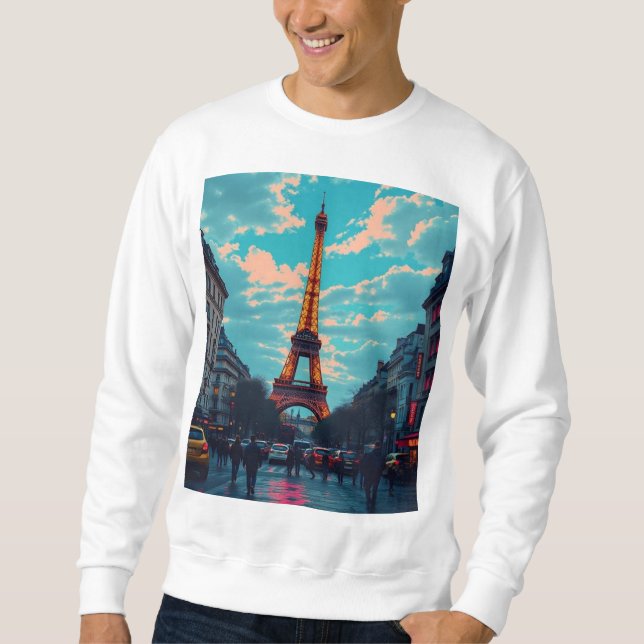 Pop Art Paris - Vibrant Retro Cityscape Lång Ärmad Tröja (Framsida)