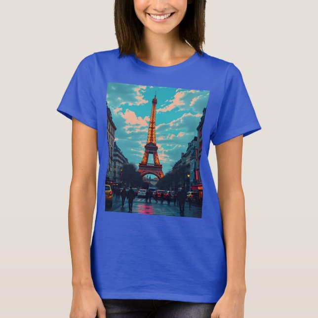 Pop Art Paris - Vibrant Retro Cityscape T Shirt (Framsida)
