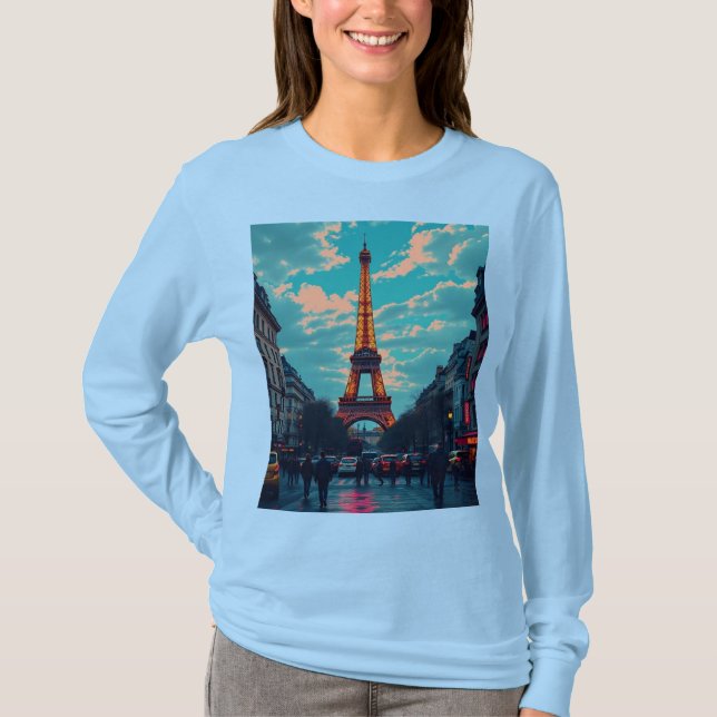 Pop Art Paris - Vibrant Retro Cityscape T Shirt (Framsida)