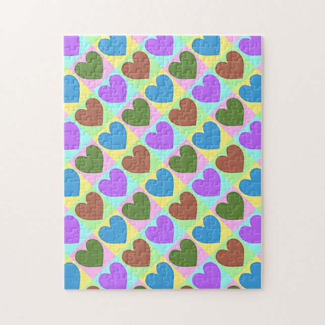 Pop Art Pastellfärgade Hjärtan Pussel (Vertikal)