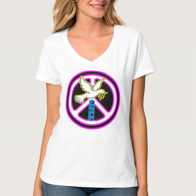 Pop Art Peace Dove Symbol T Shirt (Framsida)