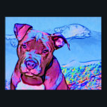 Pop Art Pit Bull Puppy Hund Poster<br><div class="desc">Pop-delen av en amerikansk marionett hund,  med Amerikas berg,  snö täckte Pikes Peak i bakgrunden.</div>
