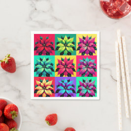 Pop Art Poinsettia Färg Blocks Découpage Napkins Pappersservett