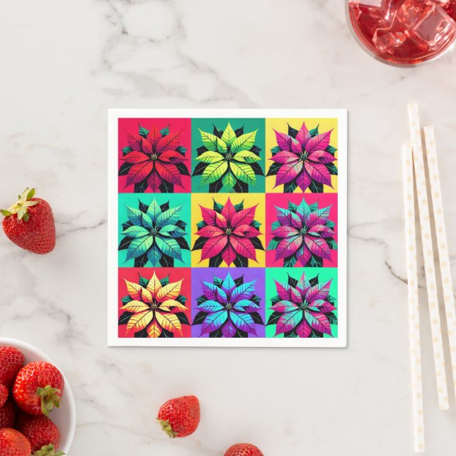 Pop Art Poinsettia Färg Blocks Découpage Napkins Pappersservett (Insitu)