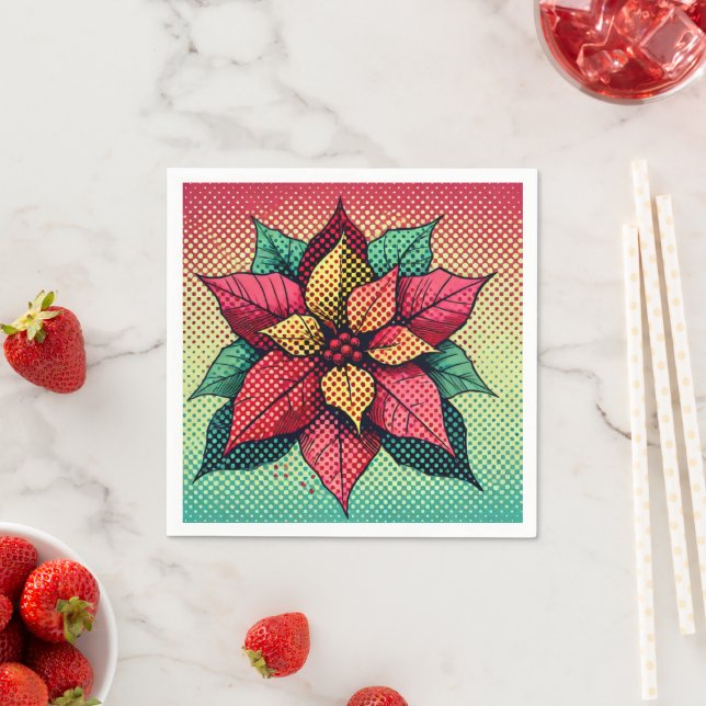 Pop Art Poinsettia Halftone Dots Decoupage Napkins Pappersservett (Insitu)