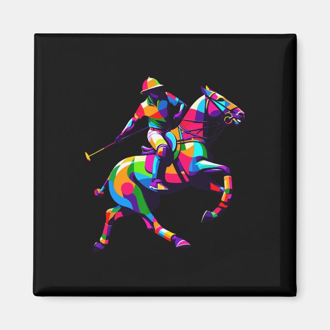 Pop Art Polo Ridning Hästar Ridsport Häst Magnet (Framsidan)