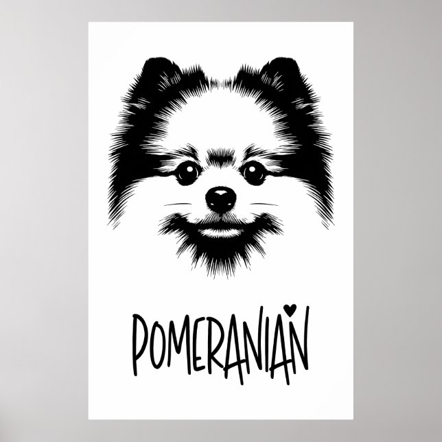 Pop Art Pomeranian Black & White Chic Aesthetic Poster (Framsidan)