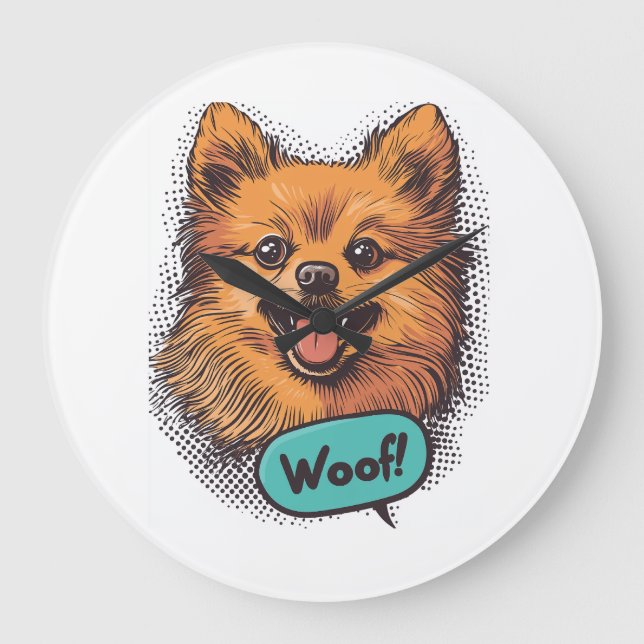 Pop Art Pomeranian � Retro Comic Hund Stor Klocka (Framsida)