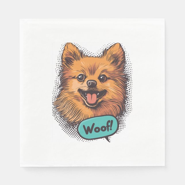 Pop Art Pommern - Retro Tecknad Hund Pappersservett (Framsidan)
