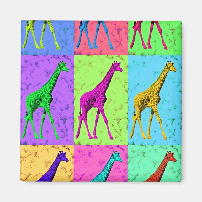 Pop Art Popart Walking Giraffe Multi-Färg Magnet (Framsidan)