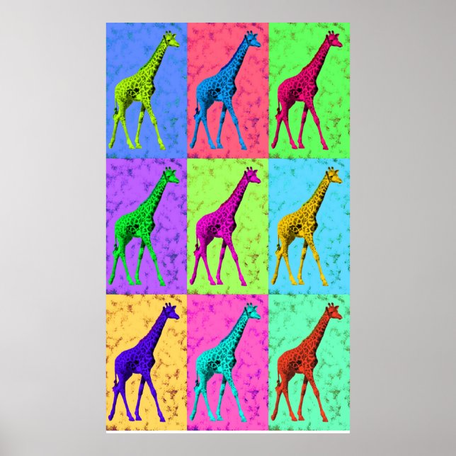 Pop Art Popart Walking Giraffe Multi-Färg Poster (Framsidan)