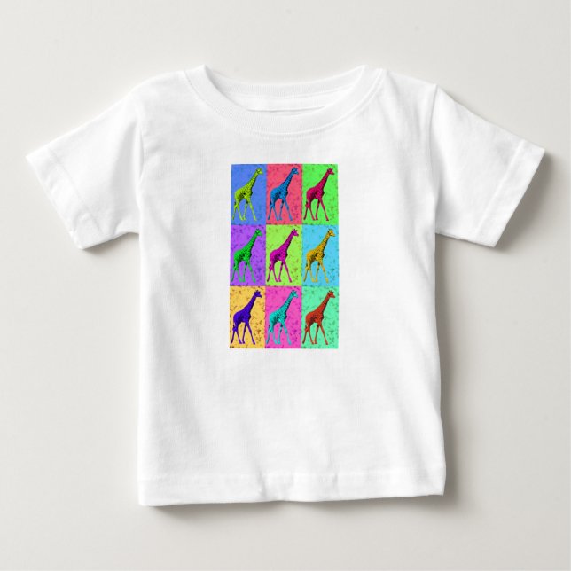Pop Art Popart Walking Giraffe Multi-Färg T-shirt (Framsida)