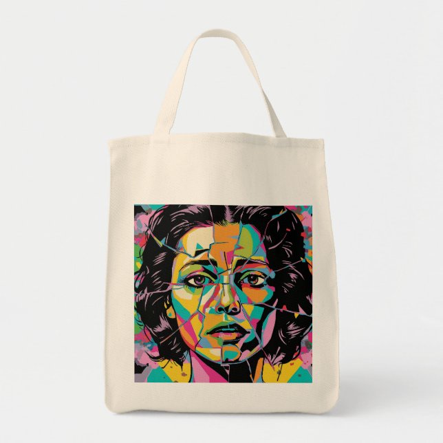 Pop Art Porträtt Abstrakt Woman Ansikte Tygkasse (Framsidan)
