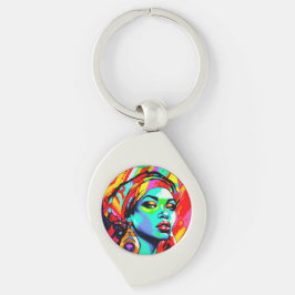 Pop Art Porträtt Swirl Silverfärgad Nyckelring