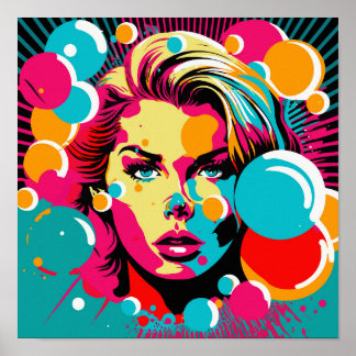 Pop Art Porträtt - Vibrant Womans Ansikte Poster k