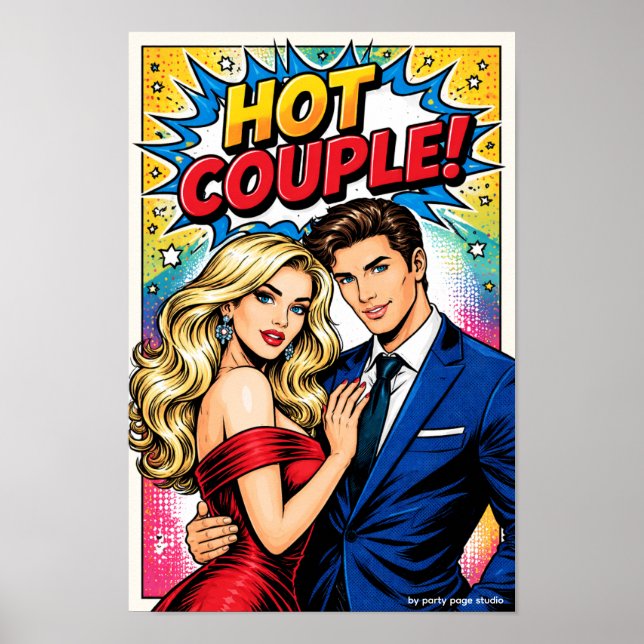 Pop Art Poster „HOT COUPLE!“ – Stylisches Paar Com (Framsidan)