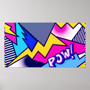 Pop Art Pow! Mönster i Magenta, blått och svart Poster