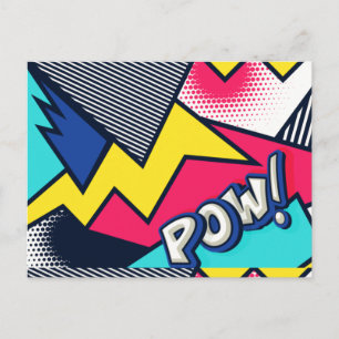 Pop Art Pow! Mönster i Magenta, blått och svart Vykort