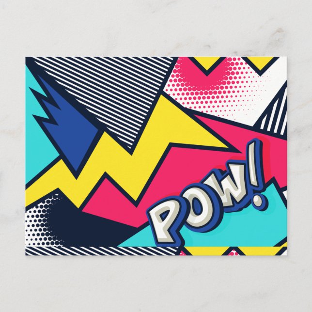 Pop Art Pow! Mönster i Magenta, blått och svart Vykort (Framsida)