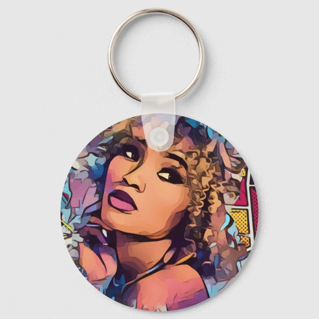 Pop Art Princess Button Keychain Nyckelring (Framsida)