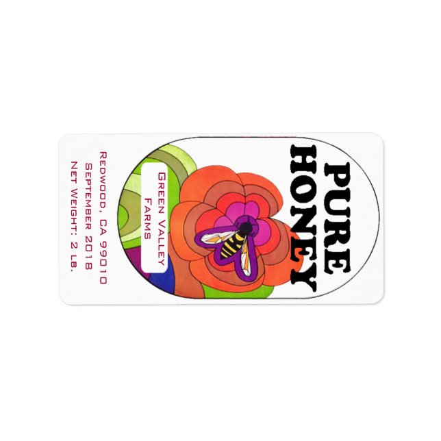Pop Art Pure Honung 2 lb. Golden Honung Burk Adressetikett (Framsidan)
