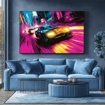 Pop Art Racing Car Neon City Väggkonst<br><div class="desc">Denna dynamiska popkonst-design av en tävlingsbil fångar spänningen av höghastighetsaction i ett neonljus stadslandskap. Med livfulla färger, strömlinjeformade bilar och en fartfylld urban atmosfär är detta konstverk perfekt för bilentusiaster, racingfans och de som älskar energisk konst. Anpassa registreringsskylten med ditt namn eller en speciell fras för att göra den verkligen...</div>