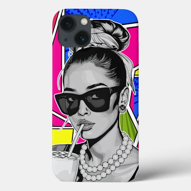 Pop Art Retrô Mulher Fashion Preto e Branco  (Baksida)