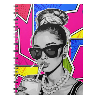 Pop Art Retrô Mulher Fashion Preto e Branco Anteckningsbok