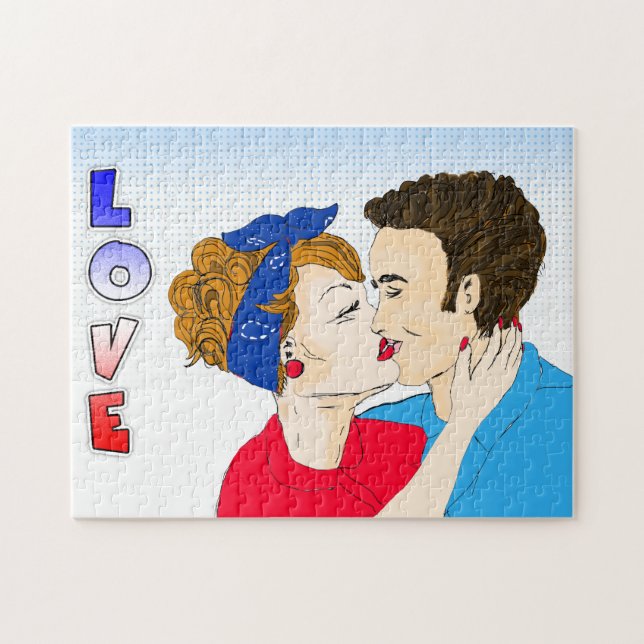 Pop Art Retro par Kissing Romantic Nostalgic Pussel (Horisontell)