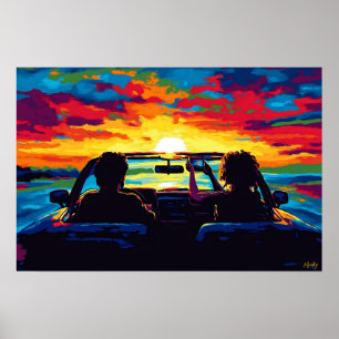 Pop Art Road Trip Solnedgång Väggkonst – Äventyr