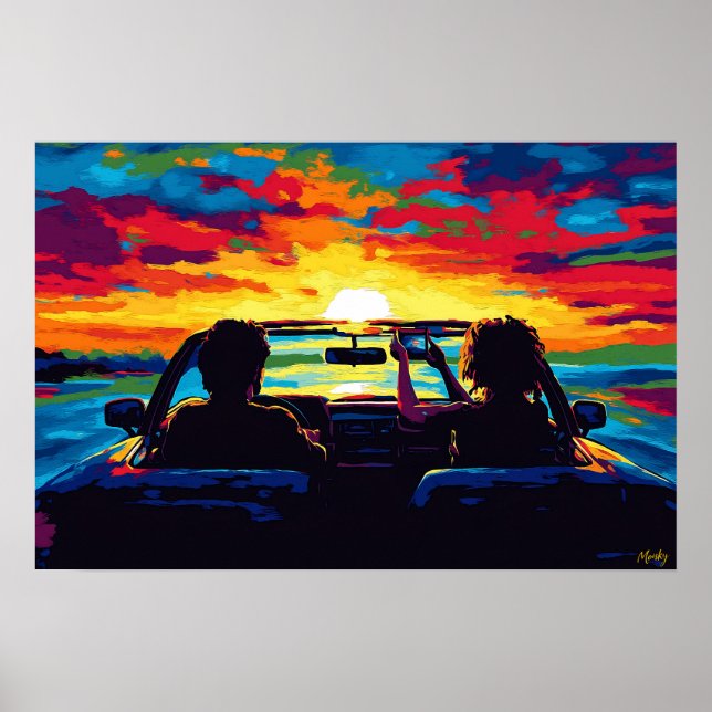Pop Art Road Trip Solnedgång Väggkonst – Äventyr (Framsidan)