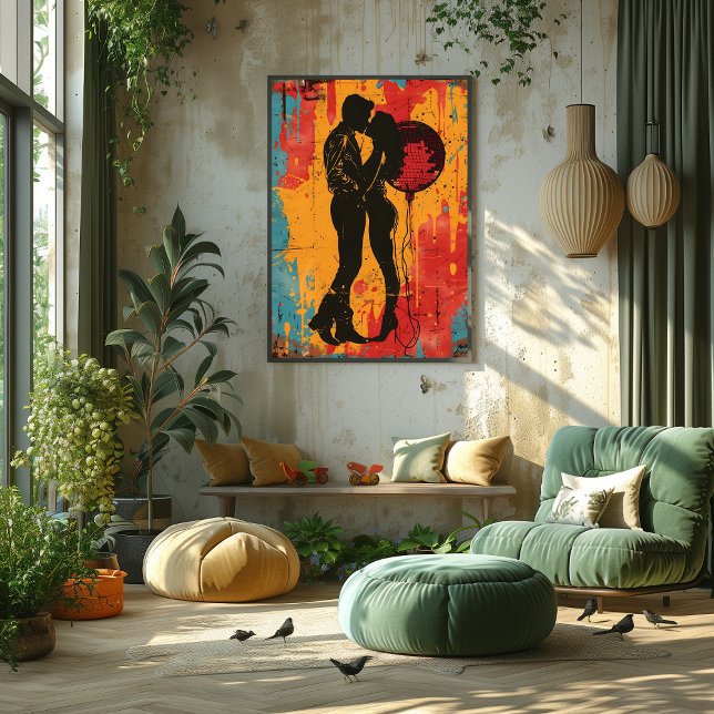 Pop Art Romance: Pareja y Bola de Disco Fototryck (Skapare uppladdad)