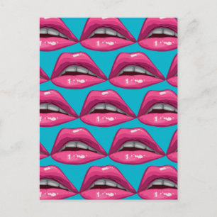 Pop Art Rosa Läppar Makeup Vykort