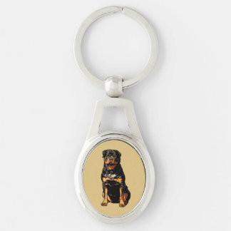 Pop Art Rottweiler Serieteckning Stil Halvton Hund Ovalt Silverfärgad Nyckelring